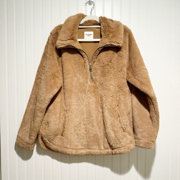 Abercrombie & Fitch Tops - Abercrombie Fitch Faux Fur Half Zip Sweatshirt Tan Size Large